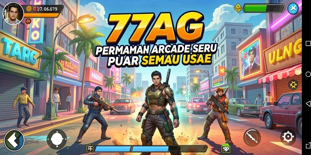 Screenshot 77AG menampilkan aksi gameplay Arcade yang seru.