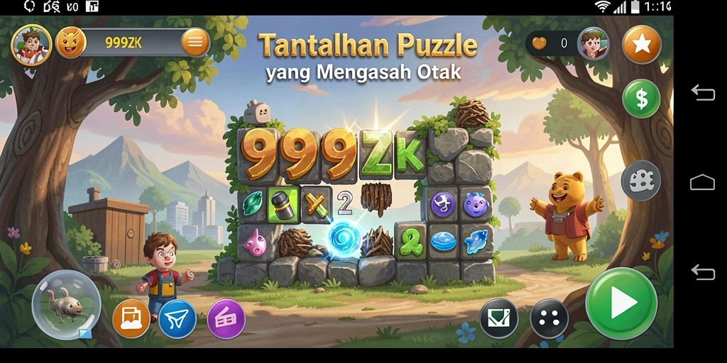 Screenshot gameplay 999ZK menampilkan tantangan puzzle yang seru.