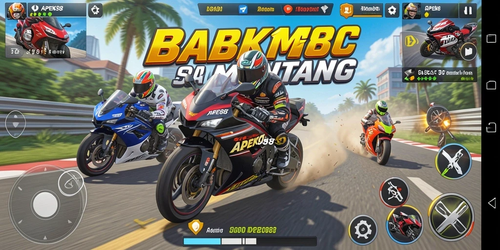 Screenshot APEK88 menunjukkan aksi balap motor yang mendebarkan di trek yang menantang.