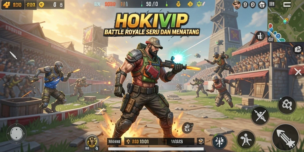 Gameplay HOKIVIP yang seru dalam mode Battle Royale.