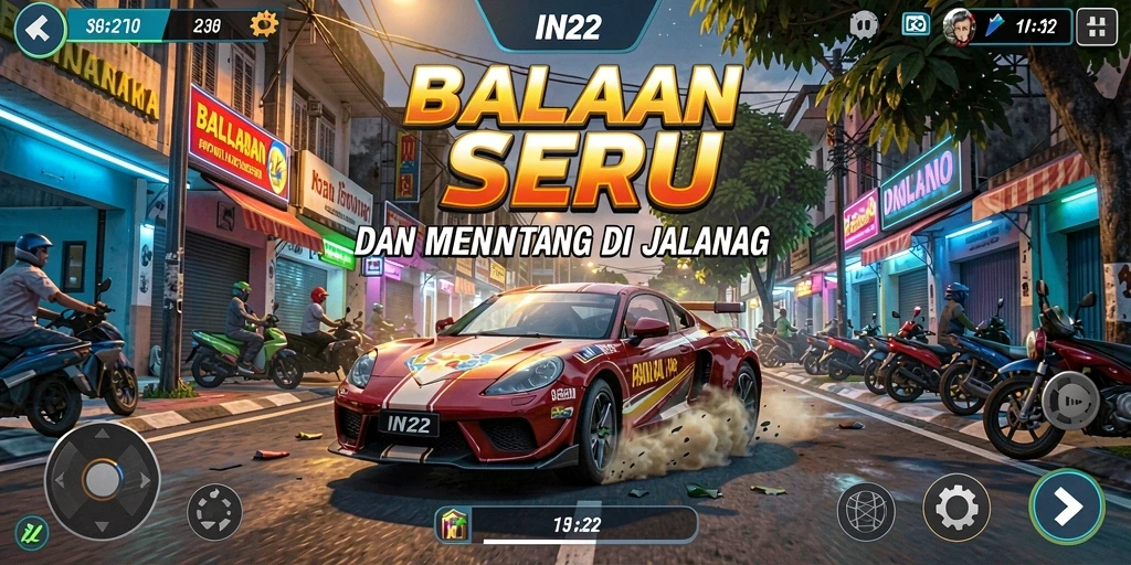 Tampilan gameplay IN22 yang mendebarkan di lintasan balap.
