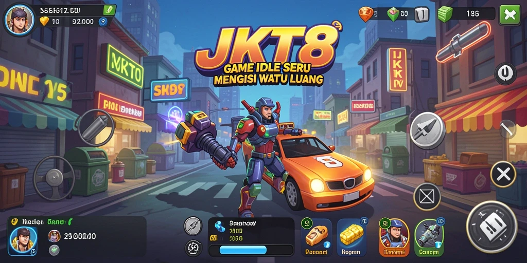 Screenshot menampilkan gameplay seru dan karakter JKT8 dalam aksi.