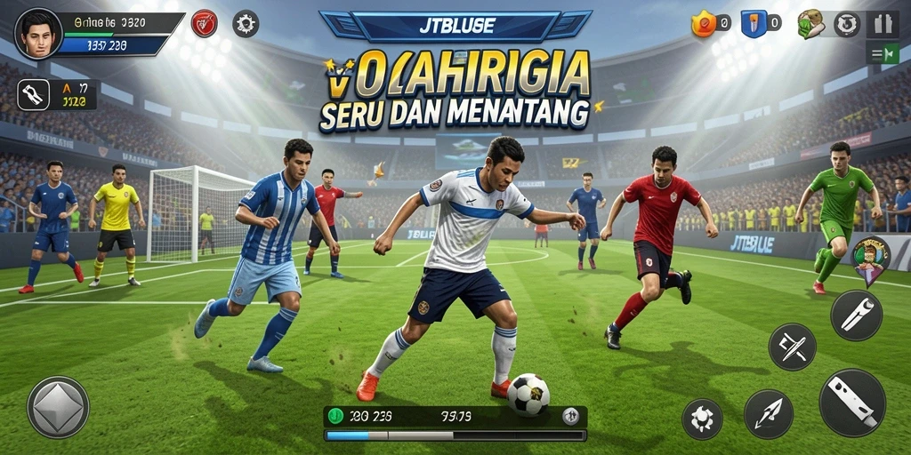 Tampilan gameplay JTBLUE dengan aksi olahraga yang seru.