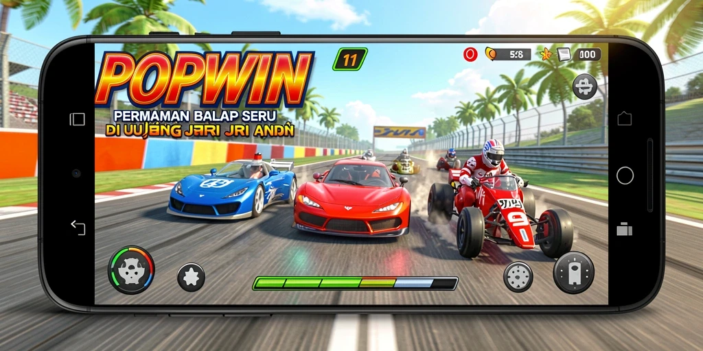 Gameplay seru balapan mobil di POPWIN dengan trek menantang.