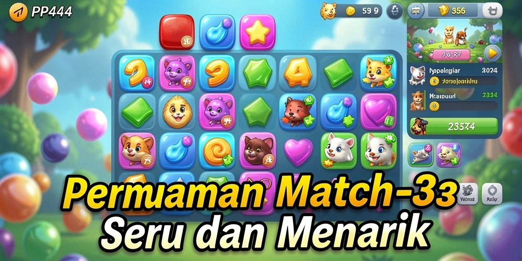 Tampilan gameplay seru di PP444 dengan elemen Match-3 yang menarik.