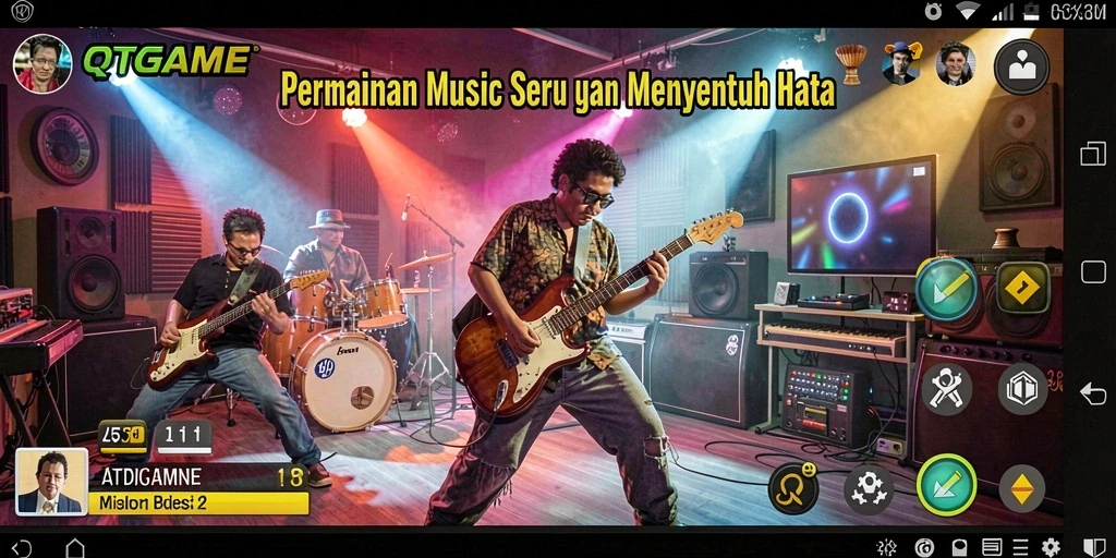 Tampilan gameplay QTGAME dengan berbagai pilihan lagu musik.