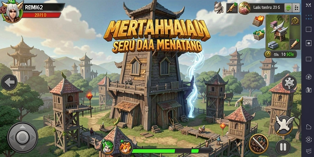 Tampilan gameplay menarik dari game Tower Defense REMI62.