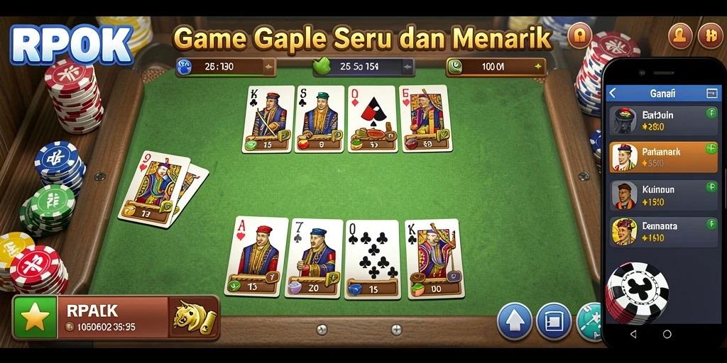 Tampilan gameplay seru di RPOK dengan papan permainan Gaple.