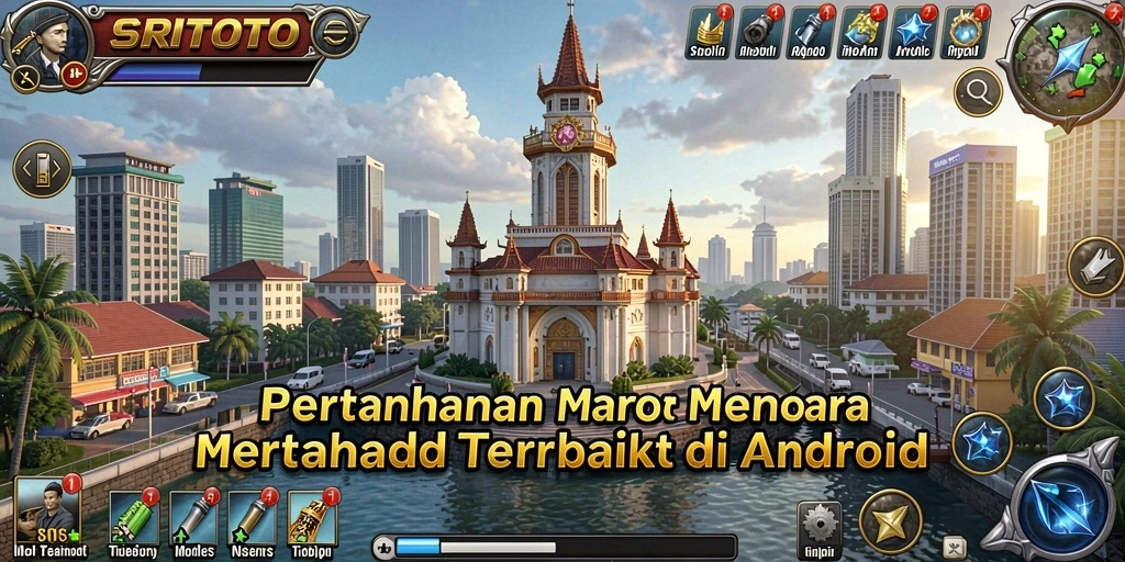 Tampilan gameplay <strong>SRITOTO</strong> menampilkan menara yang strategis dalam pertempuran.