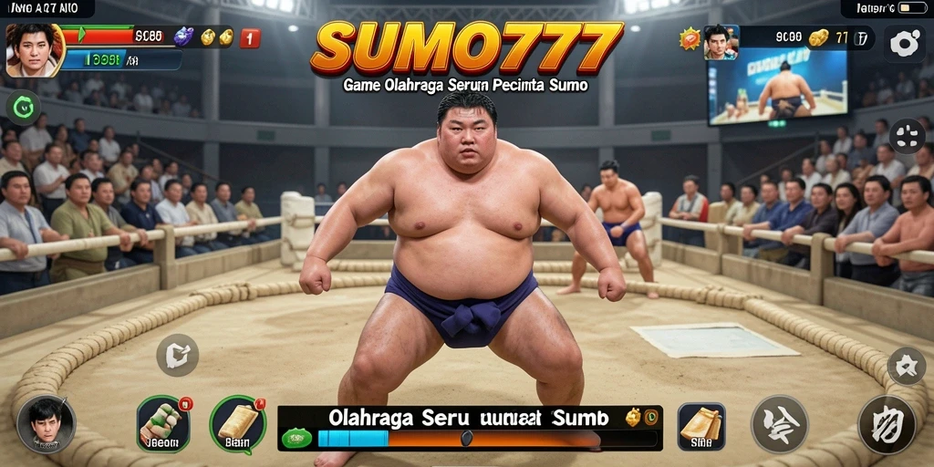 Tampilan gameplay mendebarkan dalam SUMO777 dengan aksi pertarungan seru.