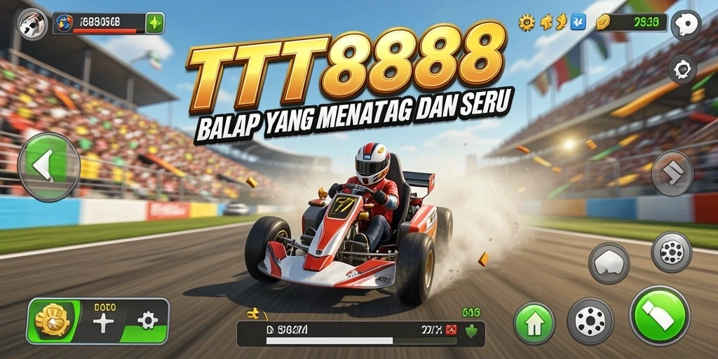 Tampilan gameplay seru dengan mobil balap dan lintasan menantang.
