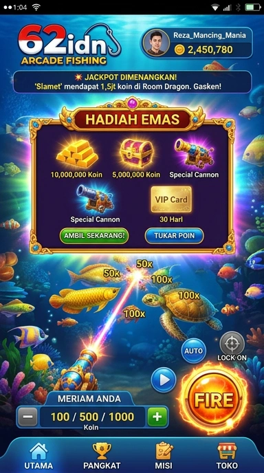 Screenshot aplikasi menunjukkan berbagai kategori yang tersedia di 62idn.